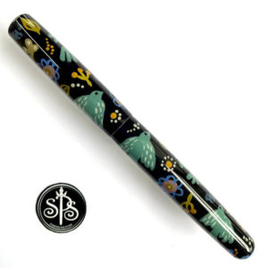 hand-painted fountain pen with birds in a duck-egg green-grey