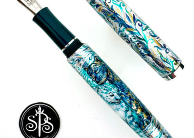 Amur and Snow Leopards painted fountain pen