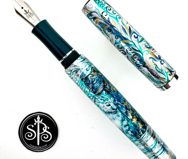 Amur and Snow Leopards painted fountain pen