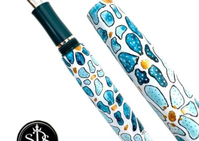 Teal and Blue Petals painted fountain pen