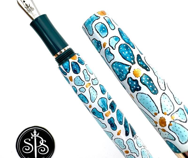 Teal and Blue Petals painted fountain pen