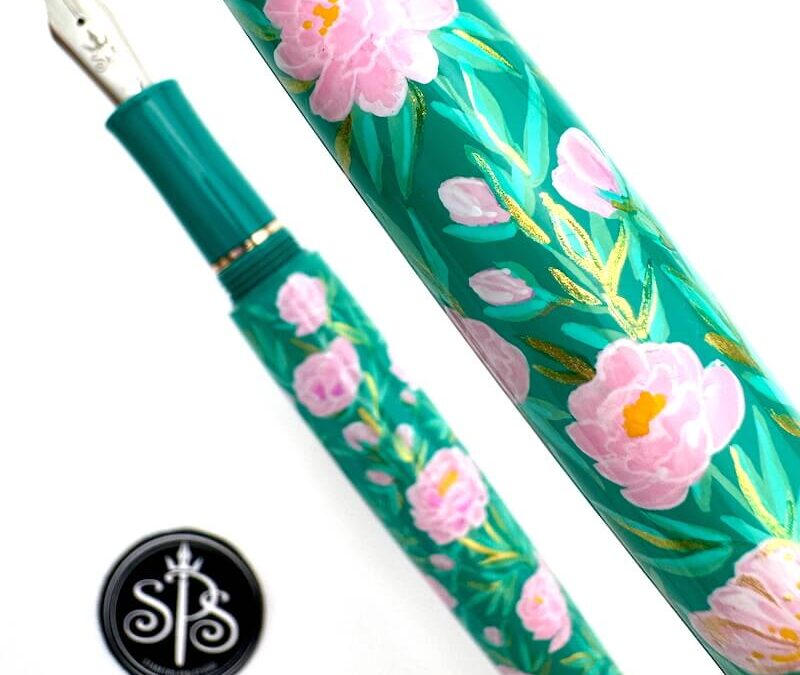 Spring Peonies painted fountain pen