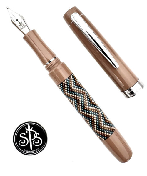 Camel, Teal, Gold Zig-zag Beaded Fountain Pen