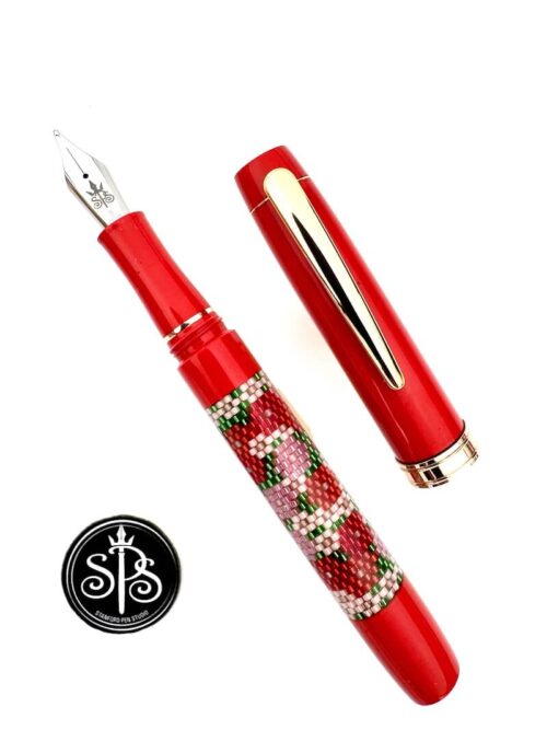 Persimmon with Pink Posies Beaded Fountain Pen