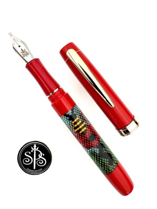 Poppies and a Bee Beaded Fountain Pen