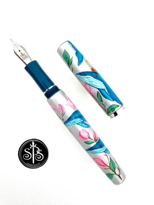 Whales and Magnolias hand-painted fountain pen