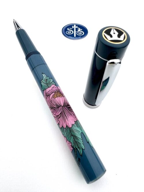 Peonies hand-painted rollerball pen