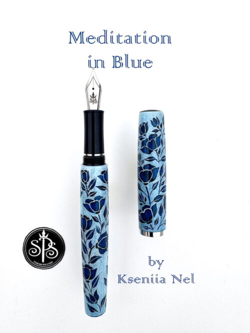 Meditation in Blue hand-painted fountain pen