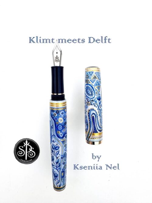 Klimt meets Delft hand-painted fountain pen